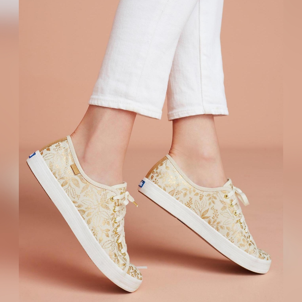 KEDS x Rifle Paper Co Kickstart Queen Gold Floral Sneakers size 8.5